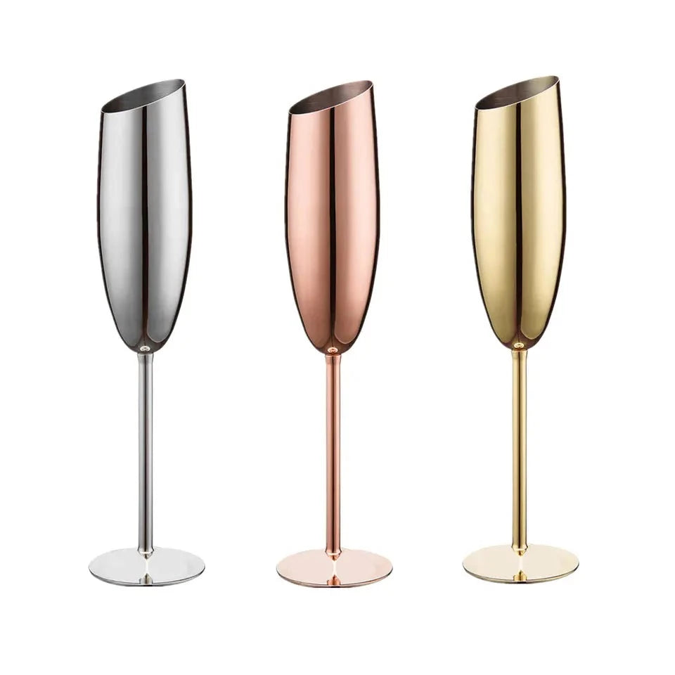 240ml (8 OZ) Stainless Steel Beveled Champagne Flutes (Set of 2)