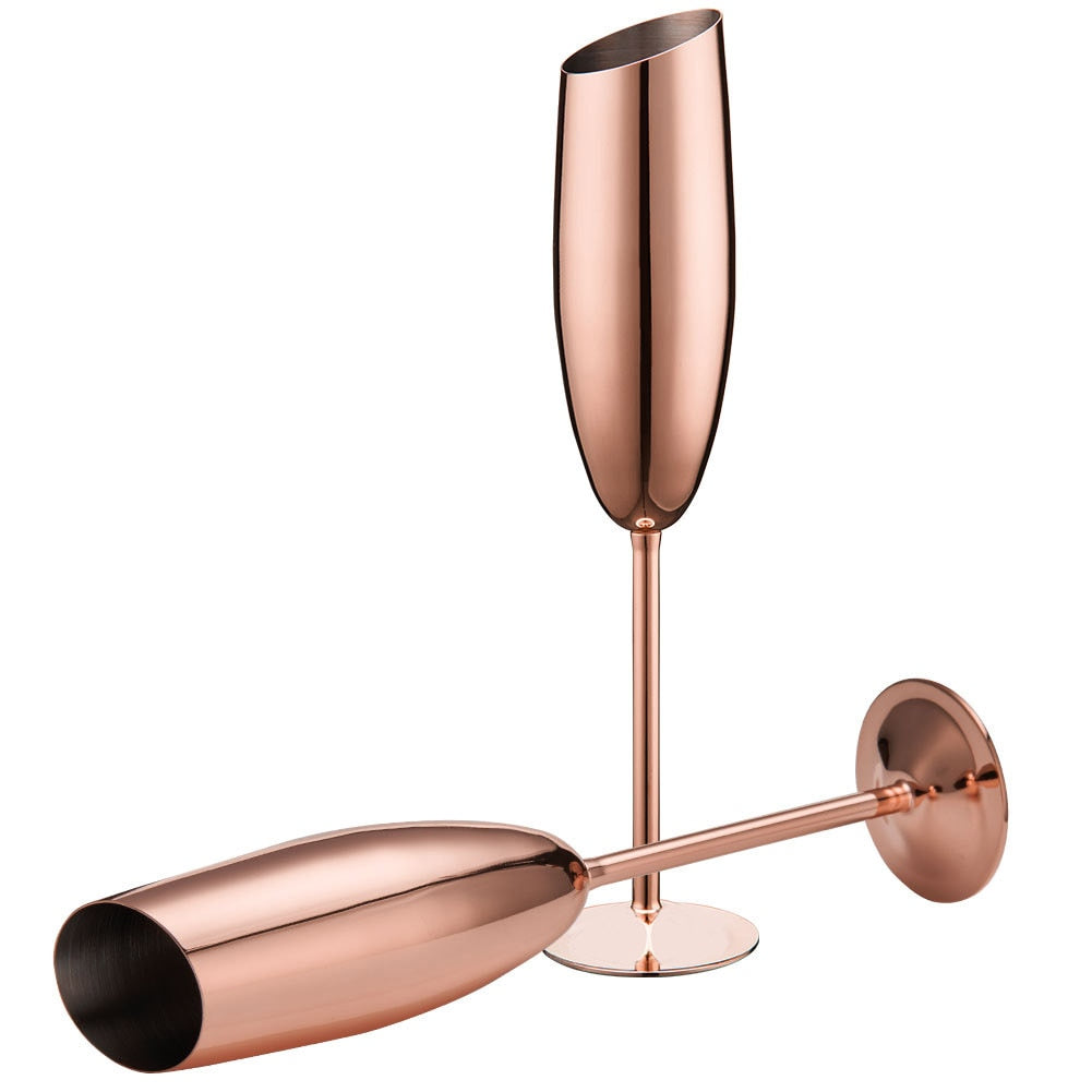 Duo of Rose Gold Stainless Steel Beveled Champagne Flutes - The Stainless Sipper