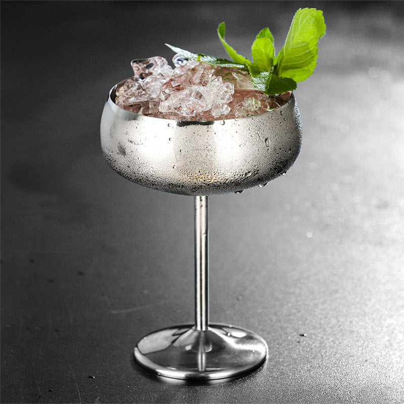 Silver Stainless Steel Cocktail Coupe with Cocktail - The Stainless Sipper