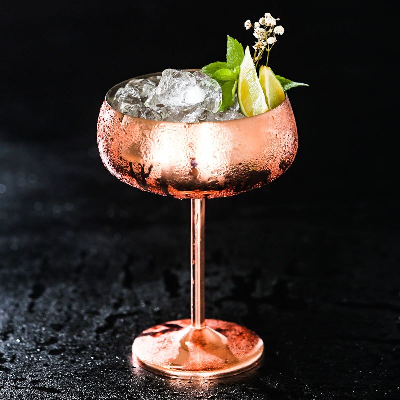 Rose Gold Stainless Steel Cocktail Coupe with Cocktail - The Stainless Sipper